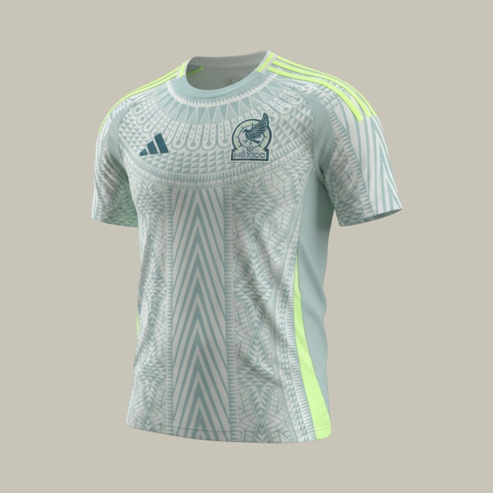 Adidas Mexico 2024 Away Soccer Jersey Mens XXL Slim Fit Mint Green Neon Aztec